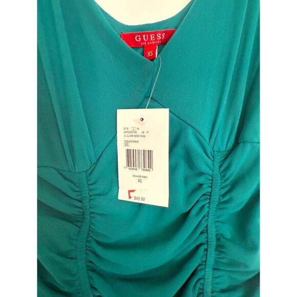 Guess Claire Womens Tank Top Green Mesh Ruched Sleeveless V-Neck Y2K XS NWT - Picture 4 of 6